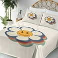 thumbnail image 3 of Ambesonne Emoji Fitted & Top Sheet Set with Shams, Funky Daisy Look Floral Faces, Pale Tan Earth Yellow, 3 of 5