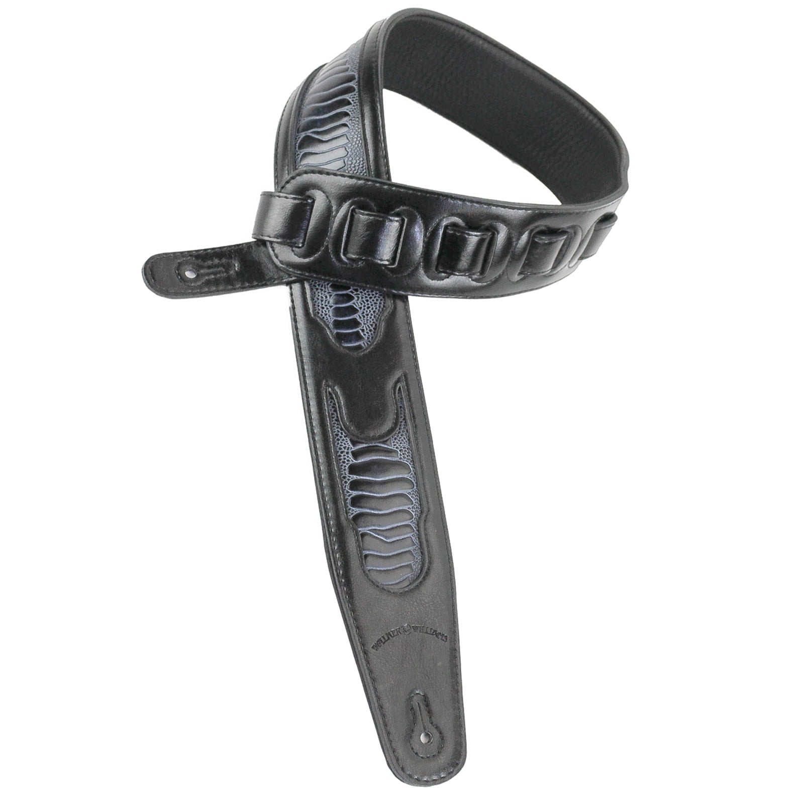 Walker & Williams GC-21 Black Leather Padded Guitar Strap with Armadillo Inserts