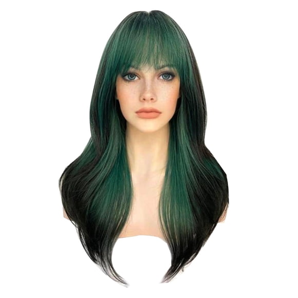 Incredible Womens Green Wig Long Layered Green with Black Highlight Wigs with Bangs Heat Resistant Synthetic Fiber Wigs Black Green ensuring long - lasting use. Order yours soon!