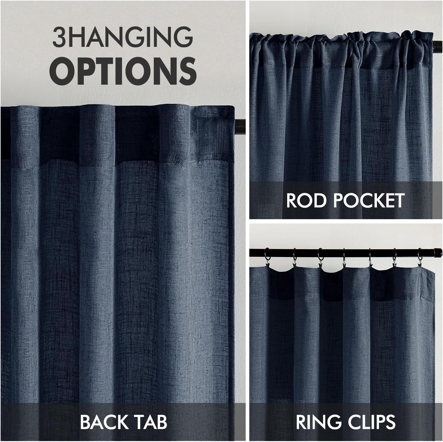 Linen Curtains 84 Inch Length 2 Panels for Bedroom Living Room, Soft Thick Linen Textured Back Tab Window Drapes Semi Sheer Light Filtering Rod Pocket Modern Farmhouse Decor