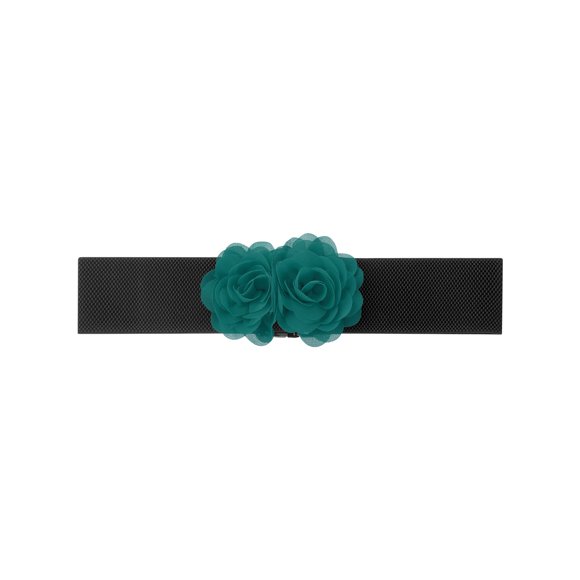 Cinturón Elástico Ancho INSPIRE CHIC para Mujeres, Corsé Estirable de Doble Flor Grande, Elegante y Casual para Vestido 68x6cm/26.8x2.4 pulgadas (LxA) Verde Teal Profundo