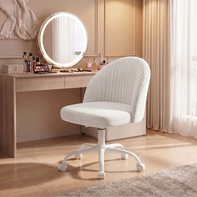 Homall Chaise de Bureau à Domicile, Chaises de Coiffeuse Réglables, Dossier Mi-Haut, Chaises de Travail à Roulettes pour Chambre, Salon Ou Bureau d'Étude, Blanc