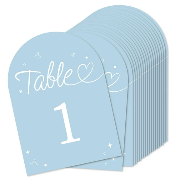 Big Dot of Happiness Wedding Hearts Dusty Blue Table Numbers Centerpieces, Double-Sided 5 x 7 inches Cards, Table Numbers - 1-20