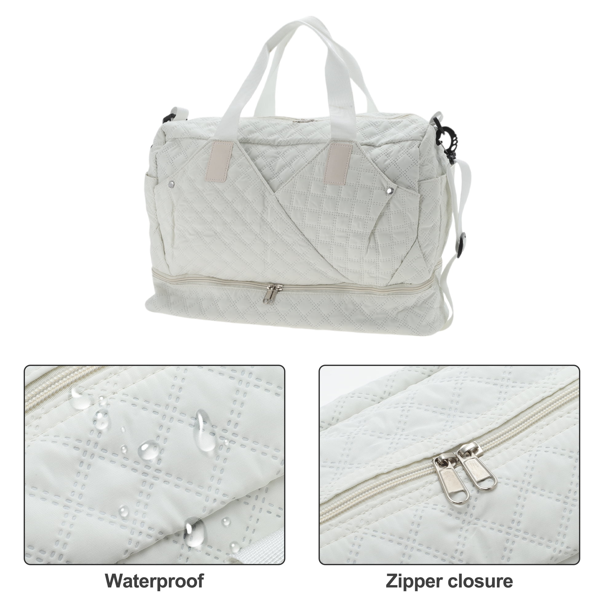 Unique Bargains Duffle Bag for Travel Partitioned Design Travel Duffle Bags with Fixed Luggage Strap Shoe Compartment Apricot White 2 Pcs