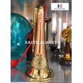 thumbnail image 2 of Brass and Copper Blowing Bugle Signal Horn 10.6" with Beautiful Rope Binding, 2 of 5