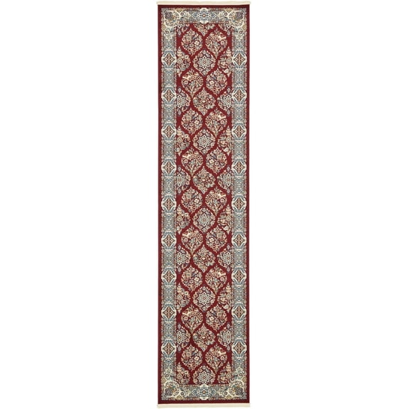 Rugs.com Rabia Collection Rug – 3' x 13' Runner Burgundy Low Rug Perfect For Hallways, Entryways