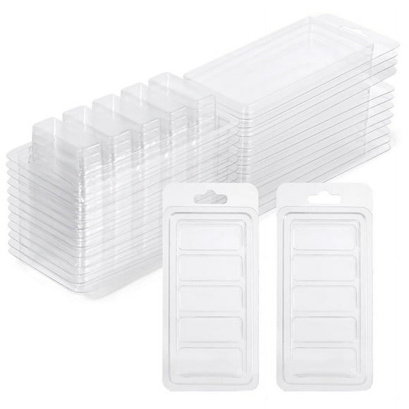50 Pcs Wax Melt Containers, 5-Cavity Wax Melt Clamshell Molds,Clear Empty Plastic Wax Melt Mold for DIY Candles Making