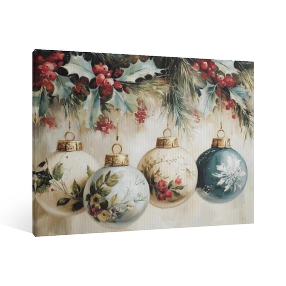 Vintage Christmas decorations Wall Art Paint - Retro Xmas Festive Winter Holiday Christmas Wall Decor Canvas for Living Room Kitchen Bathroom Home Bedroom Decor Framed