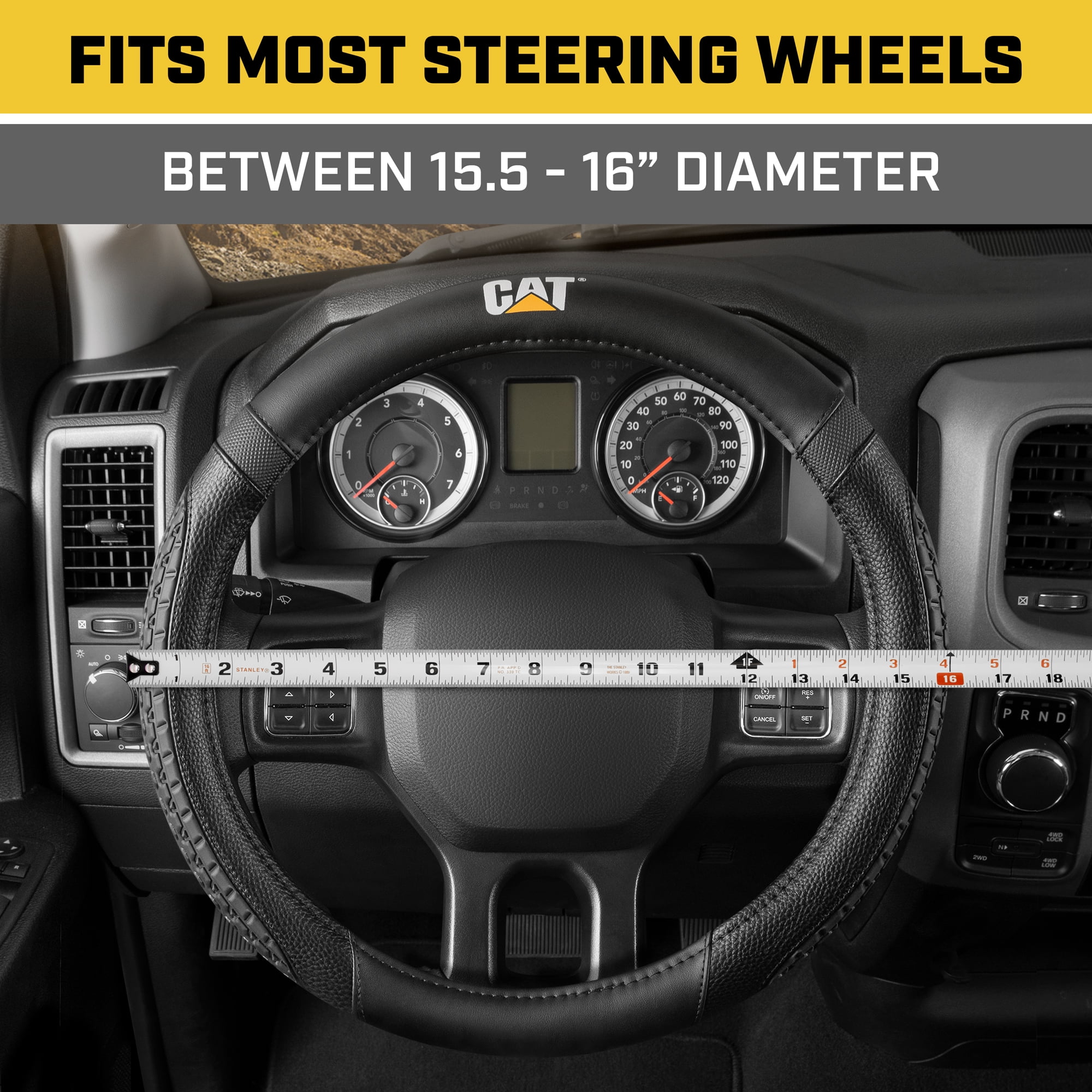 Caterpillar DuraGrip Car Steering Wheel Cover, Large 16 inch Size, Tire Tread Inspired Traction Grip Design, Black Steering Wheel Cover for Car Auto Truck Van SUV