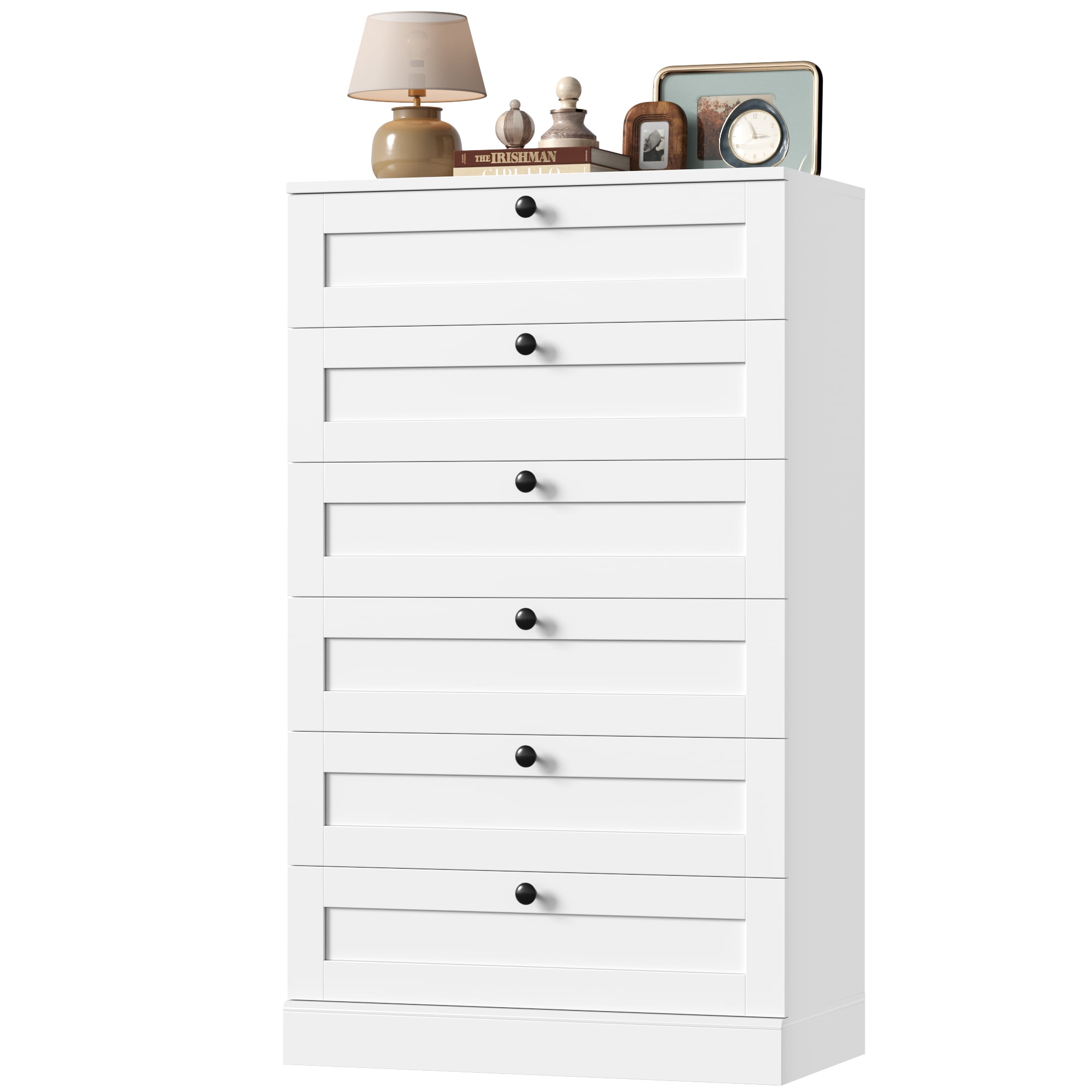 Homfa White Dresser for Bedroom with 6 Drawers, Modern Wood Dresser Chest of Drawers for Living Room, Entryway, Hallway