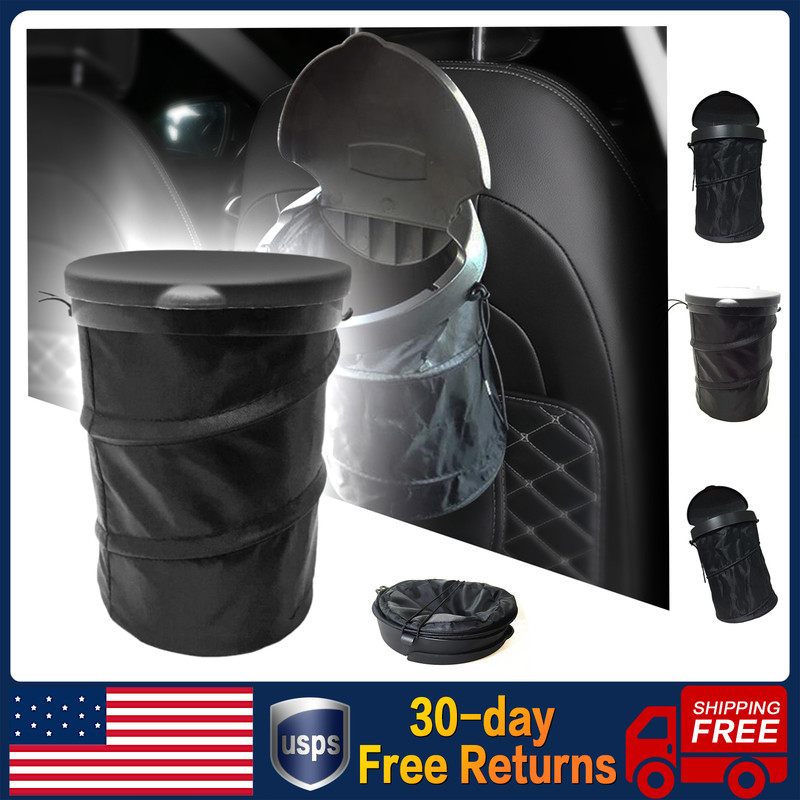 MoreChioce Hanging Car Trash Bag with Lid Foldable Black Portable