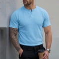 thumbnail image 2 of TAGOLD Mens Summer Short Sleeve Round-Neck Blouses & Shirts Solid Color Half Button Casual Top, 2 of 5