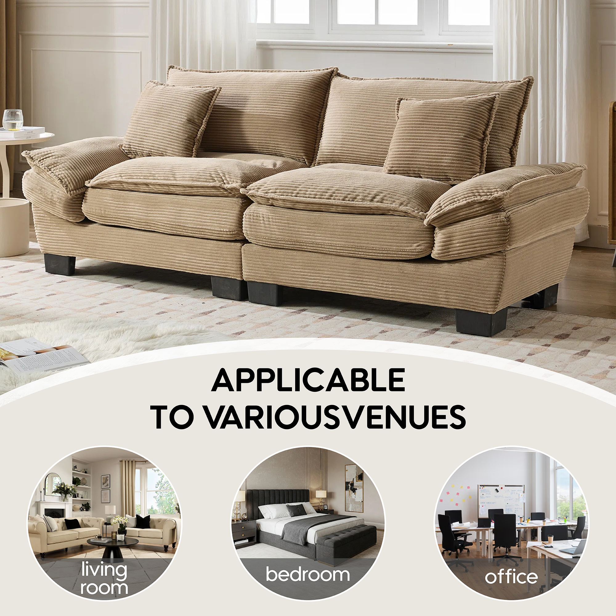 84" Comfy Corduroy Sofa 2-Seater Deep Seating Loveseat with Pillows for Small Spaces