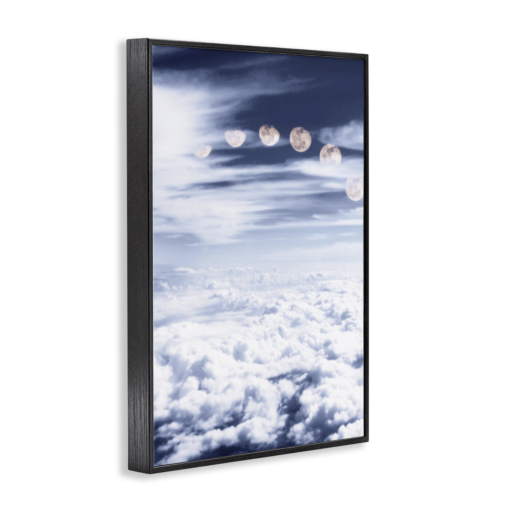 Stupell Industries Moon Phases Over Clouds Landscape Painting Black Framed Art Print Wall Art, 12 x 18