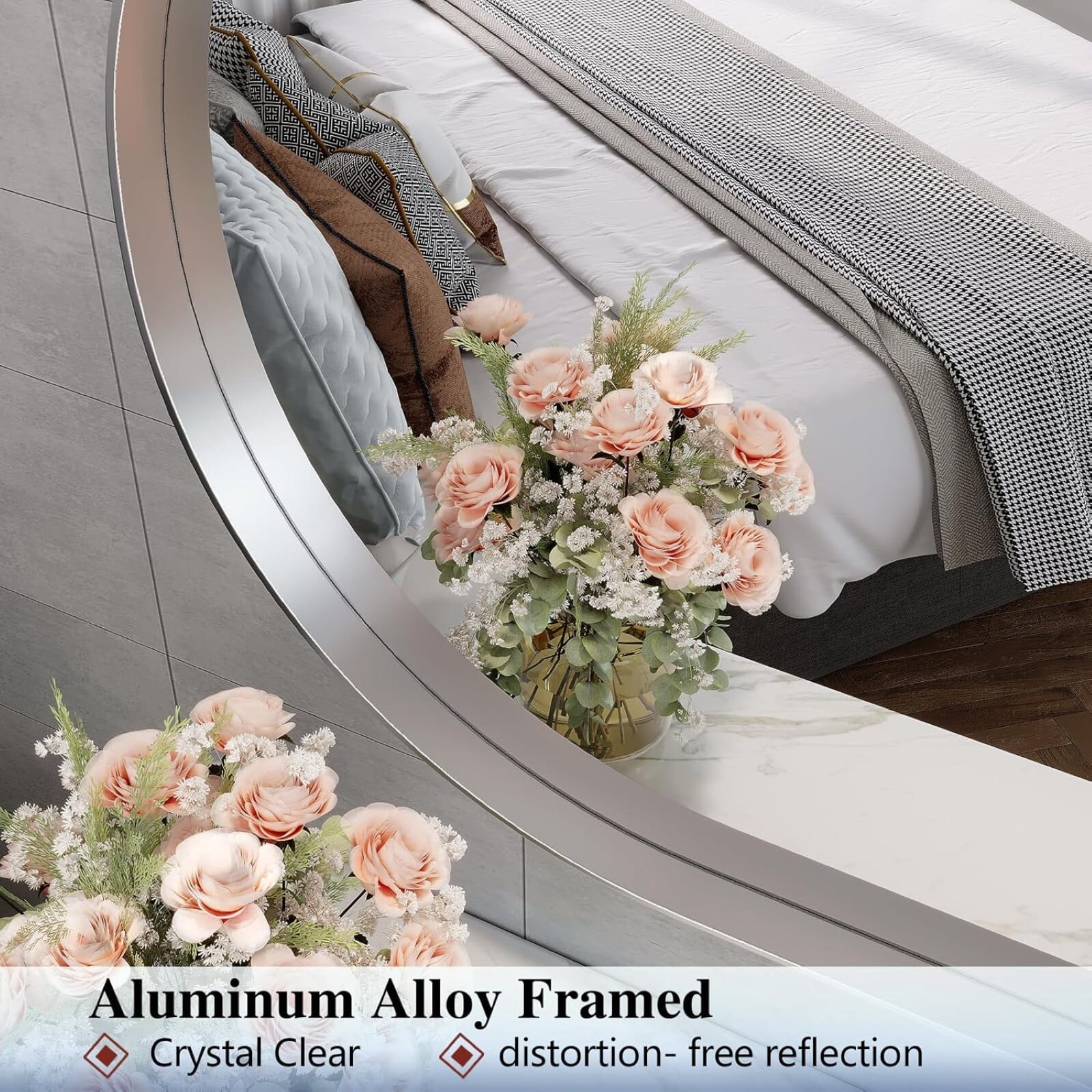 Gleamira 22"x30" Bathroom Mirror Oval Wall Mirror Vanity Mirror with Metal Deep Frame,Silver