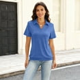thumbnail image 6 of Womens Polo Shirts Short Sleeve Banded Bottom Business Tops Collared V Neck Casual Dressy Blouses Blue M, 6 of 6