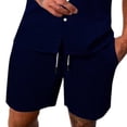 thumbnail image 4 of BLTIBY Mens 2 Pieces Outfits Texture Short Sleeve Button down Lapel Shirts and Drawstring Shorts Beach Sets with Pockets Navy 3XL, 4 of 4