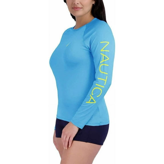 Nautica Ladies' Size Large UPF 30  Long Sleeve Rash Guard Swim Shirt, Lt. Blue
