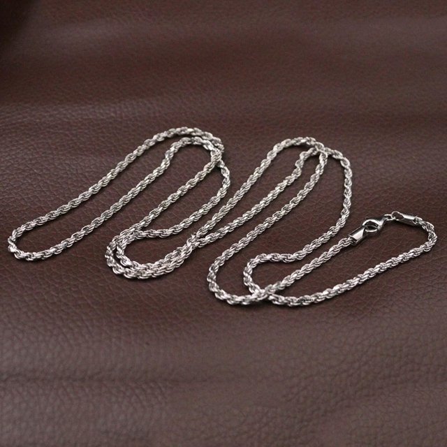 HOOUN Solid 925 Silver Chain Lucky 2mm Twist Rope Necklace 13g/27.5inch