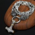 thumbnail image 3 of Collares de acero inoxidable con cabeza de lobo para hombre, colgante de martillo nórdico Mjolnir, cadena de rey escandinavo, joyería vikinga, 70 cm, acero, 3 of 5