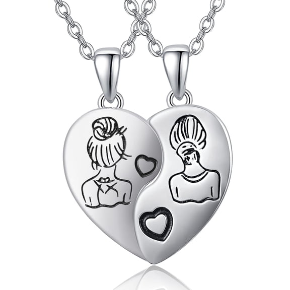 TANGPOET BFF Necklace Friend Necklace for 2 Sisters S925 Sterling Silver Heart Match Pendant Jewelry Gifts