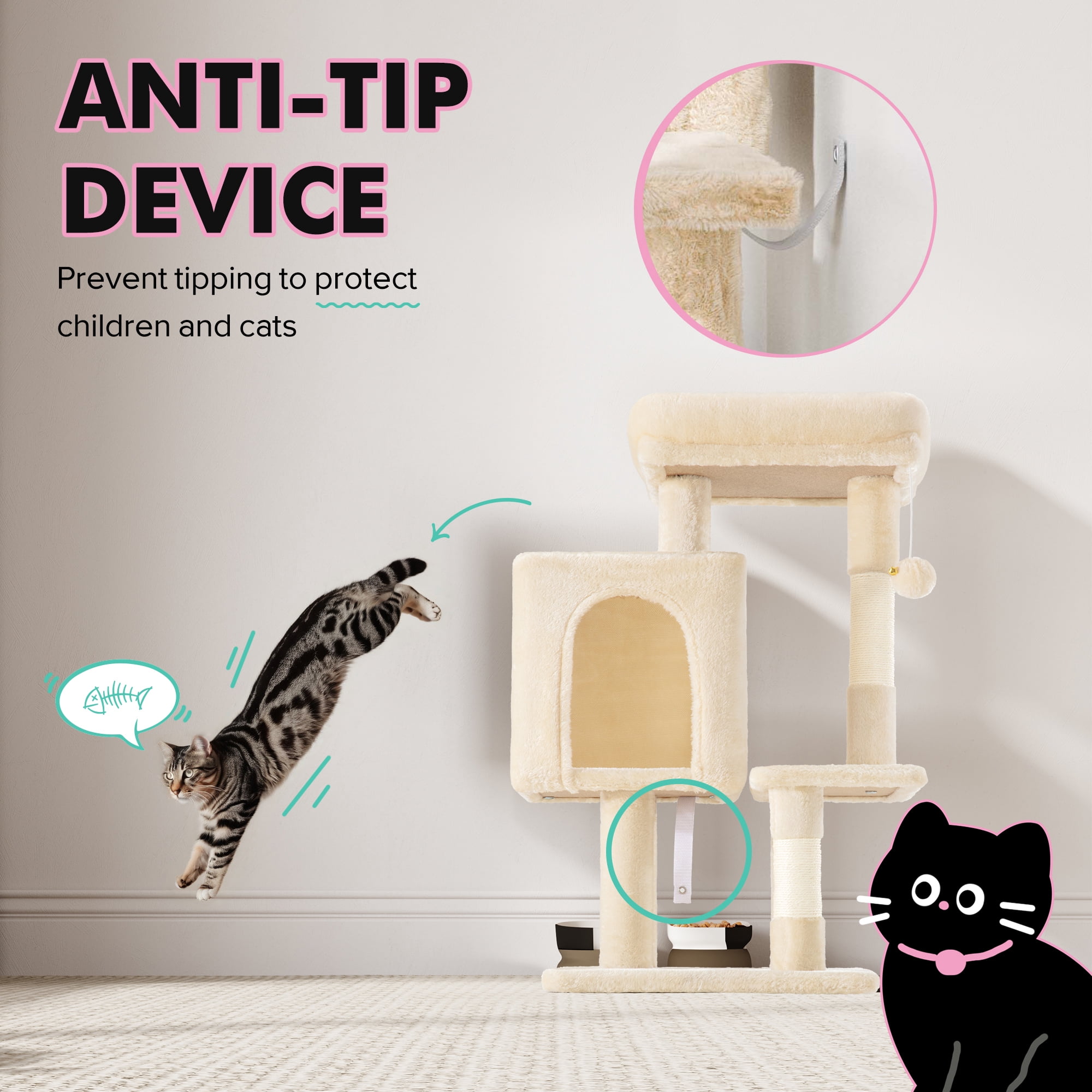 Einfach 29" Cat Tree Tower with Plush Perch Condo House for Indoor Cats & Scratching Post, Beige