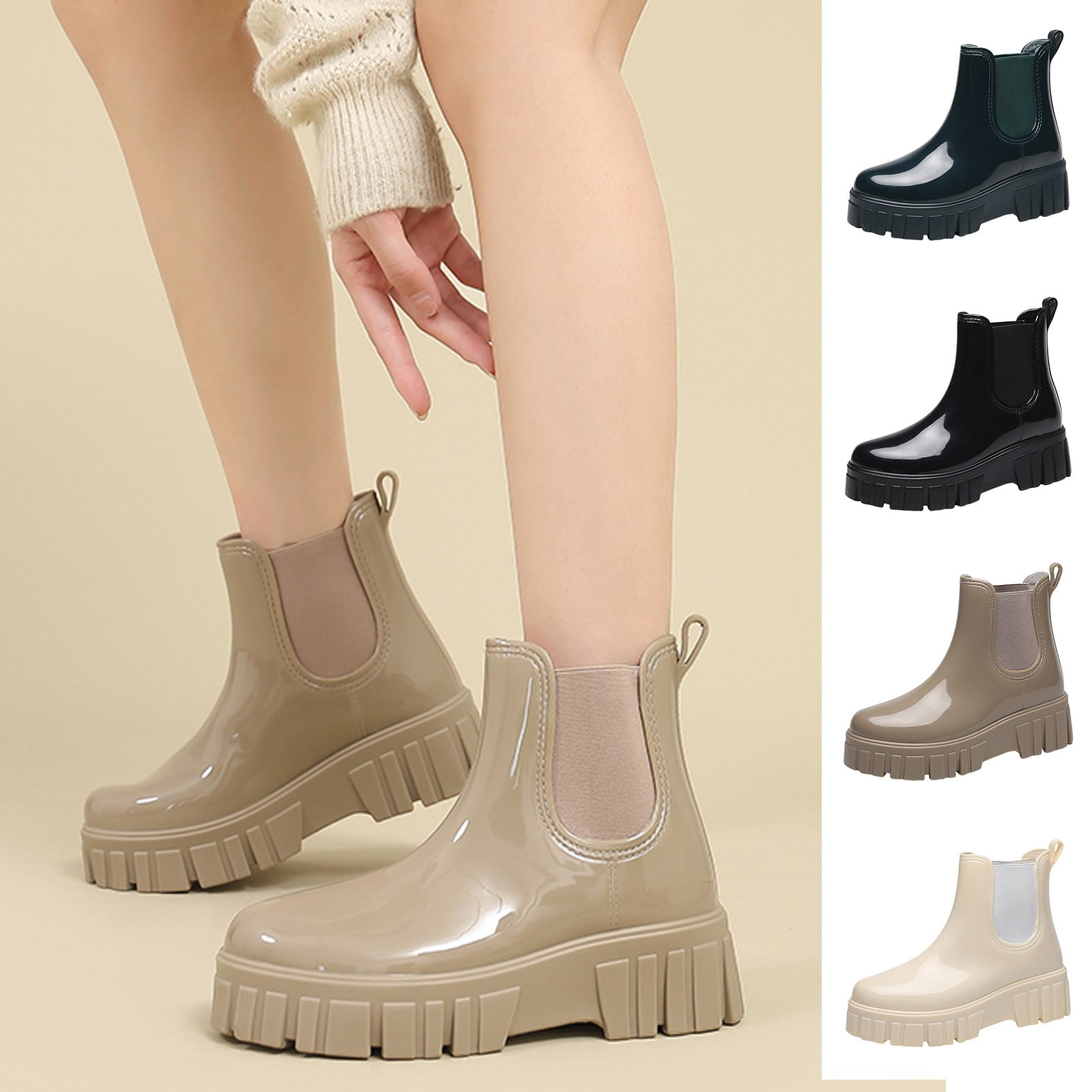 Rain Boots for Women Waterproof Rubber Chelsea Garden Rainboots Platform Gardening Shoes for Yard Farm