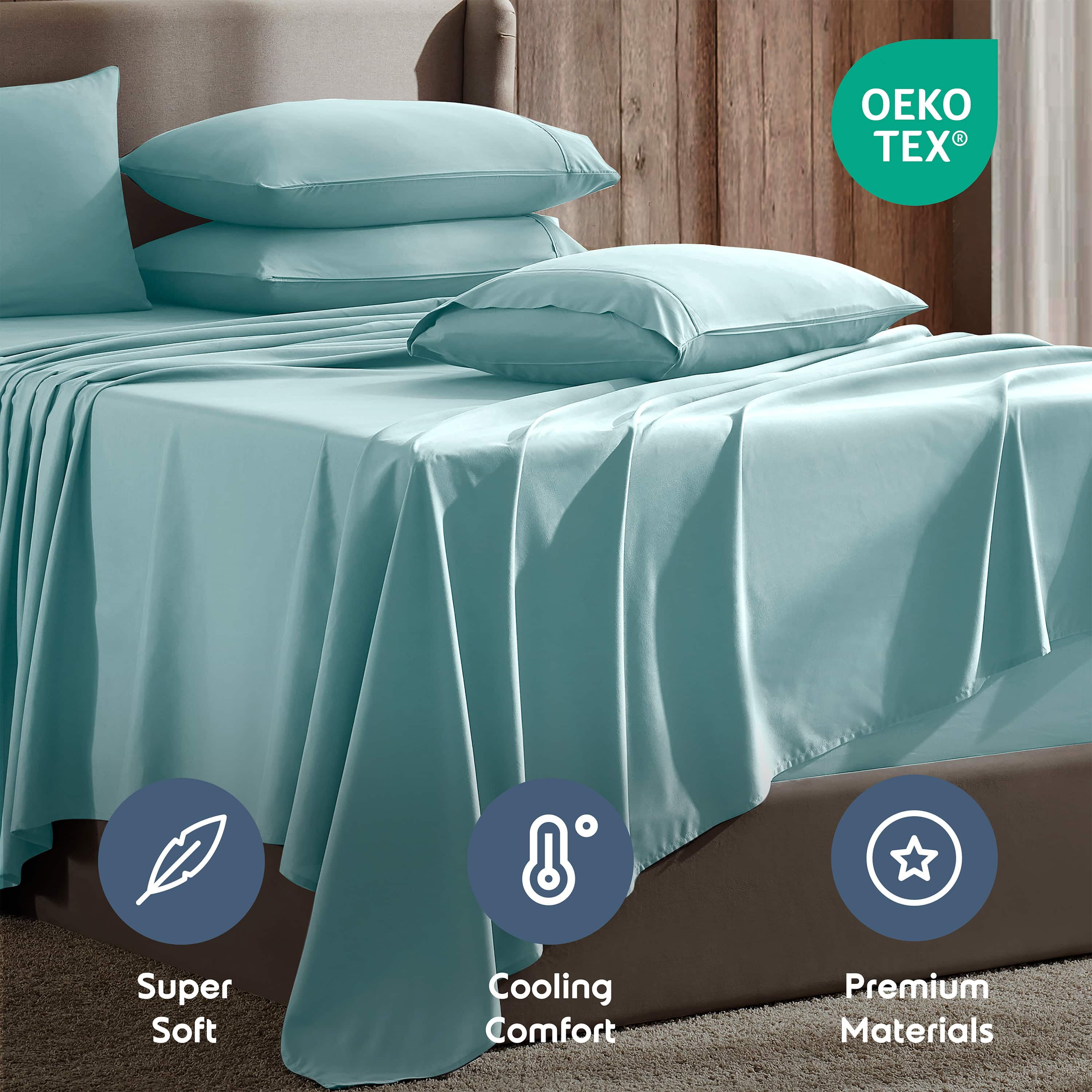 LammaLoe Extra Deep Pocket Twin Sheets set, Fits 18"-24" Mattress, 4 Piece Soft Microfiber Bed Sheet Sets, Light Blue