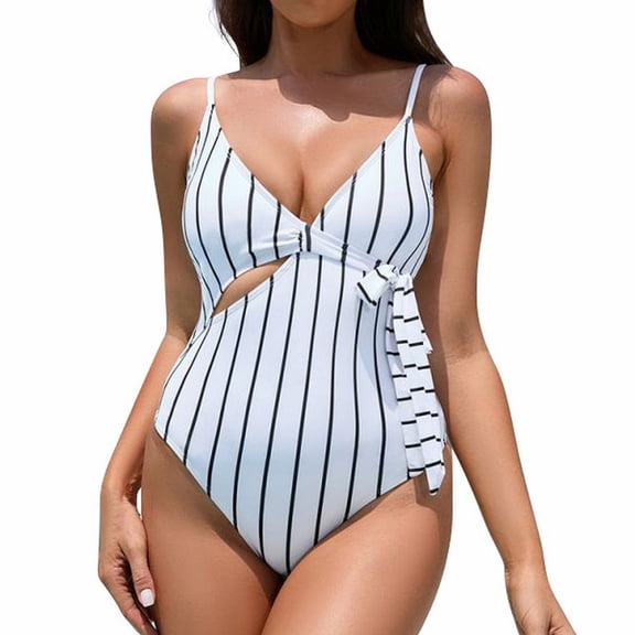 Vedolay Swimsuit Women Plus Size One Piece Swimsuit for Women Vintage V Neck Twist Bathing Suit Tummy Control Monokini,White L