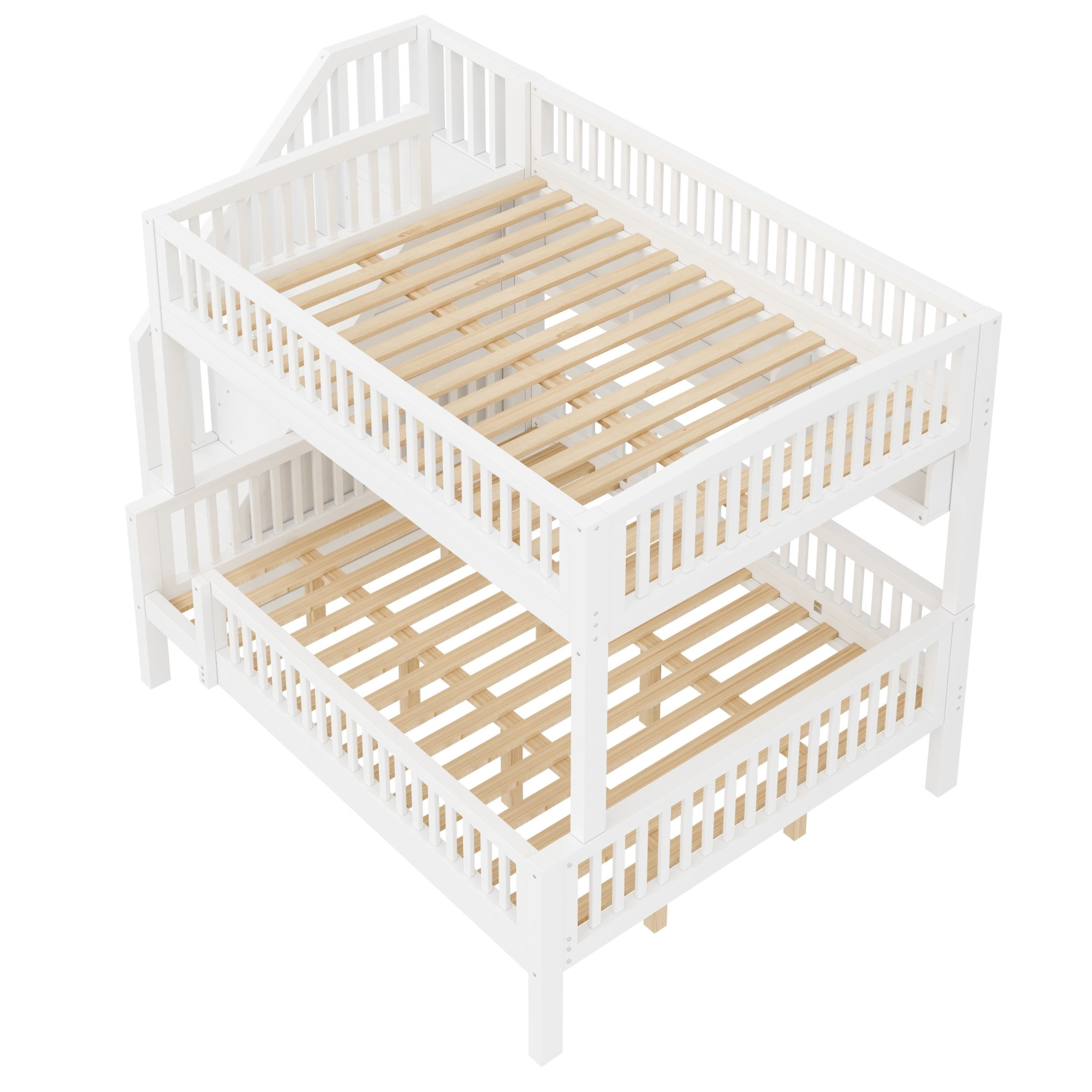 Noble House Dalmor Full XL over Queen Bunk Bed with Storage Staircase & Built-in Bookshelf, Adjustable LED Light, White
