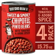 SERIOUS BEAN CO Sweet and Smoky Chipotle Pinto Beans, Hot Heat,15.75 oz, 4 Cans