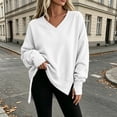 thumbnail image 5 of Ozmmyan Womens V Neck Long Sleeve Sweatshirt Side Slit Oversized Relaxed Fit Shirt Fall Winter, 5 of 7
