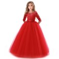thumbnail image 1 of Robe Longue en Dentelle Florale Vintage pour Filles Manches 3/4 Robe de Soirée de Mariage Robe de Danse Formelle, 1 of 5