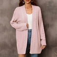 thumbnail image 3 of Long Cable Knitted Sweater Pockets Round Neck Outwear Solid Color Cardigan Open Front Warm Pullover Fashion Loose Knitwear Autumn Women Coat, 3 of 7