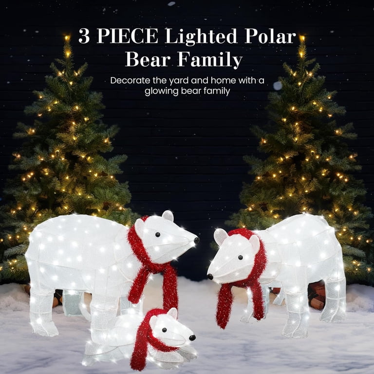 クマの親子 3体セット 370LED球　イルミネーション屋外　屋内 AWQM 3 Piece Lighted Polar Bear Family, Large Outdoor Indoor