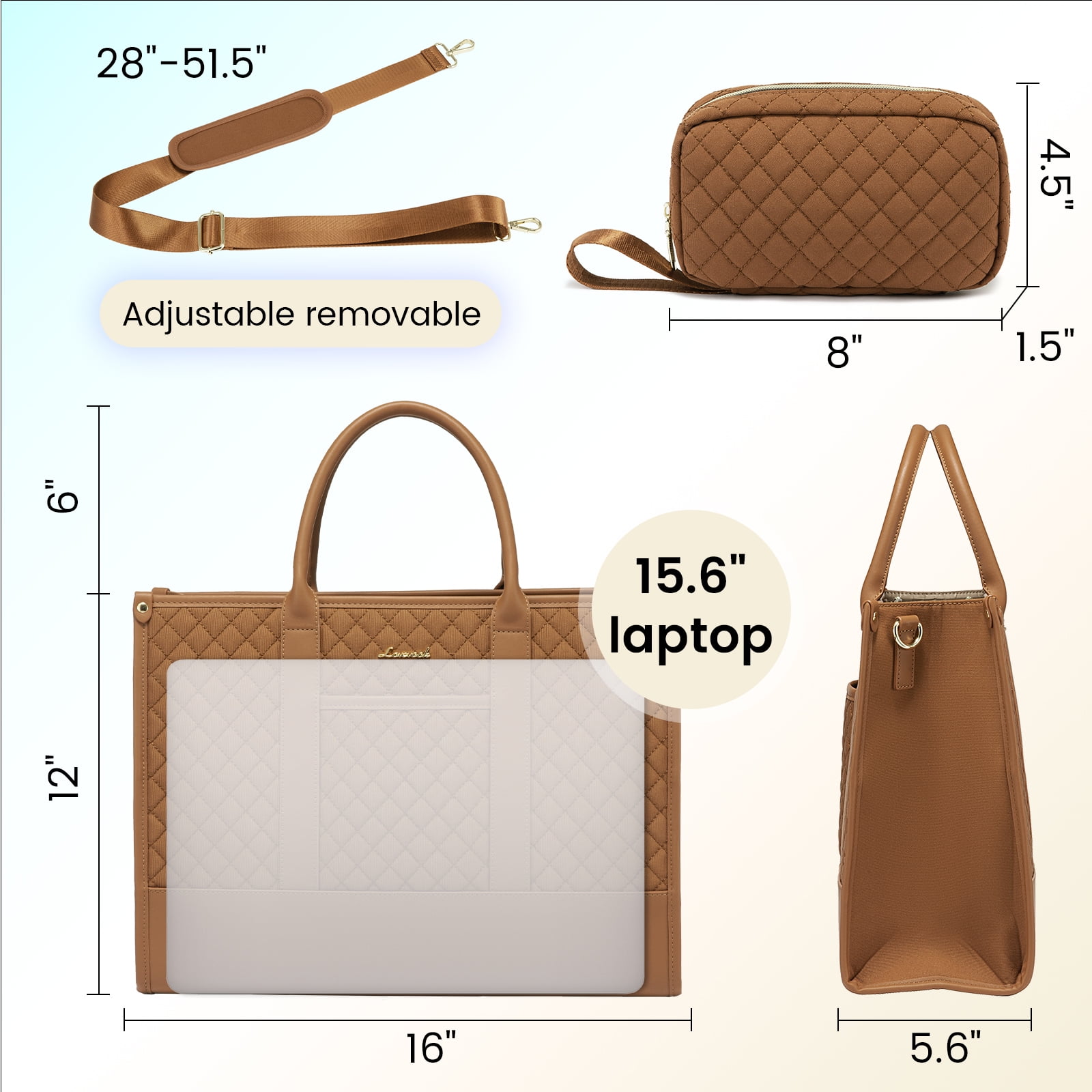 Lovevook Laptop Tote Bag for Women, Canvas Work Bag Fit 15.6" Laptop, Fashion Handbag Shoulder Bag with Clutch Purse for Daily