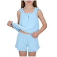 thumbnail image 5 of CYRBOKO Girls Outfit Sets with Ruffle, Two-piece Sleeveless Summer Elastic Waist Tank Tops and Shorts Blue Size 13-14 T, 5 of 8