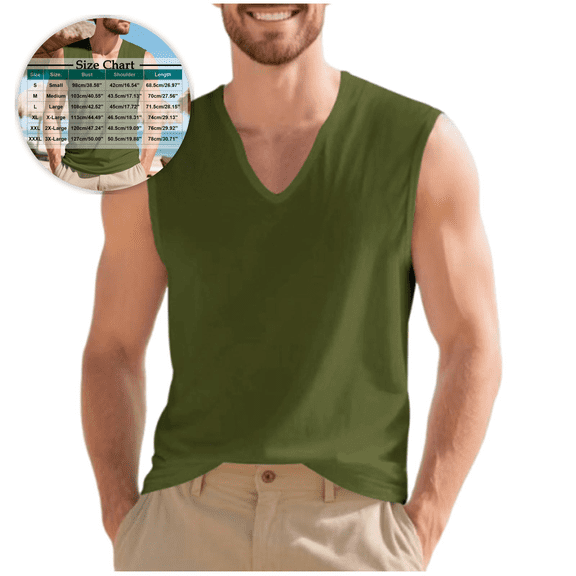 BELTNOV Men's Casual V Neck Sleeveless Tank Top Lightweight Breathable Cotton Cut Off Base Layer Undershirt for Lounge Daily Wear White