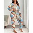 thumbnail image 3 of ValueVibe Plus Size Pajama Sets for Women 2 Piece Long Sleeve Floral Print Loungewear with Pocket, Blue 3XL, 3 of 7