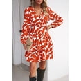 thumbnail image 2 of Minimalist Floral Print Surplice Tiered Dress Above Knee Length Brown Large, 2 of 5