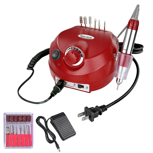 Acrylic Nail Drill with 6 Nail Drill Bits Red