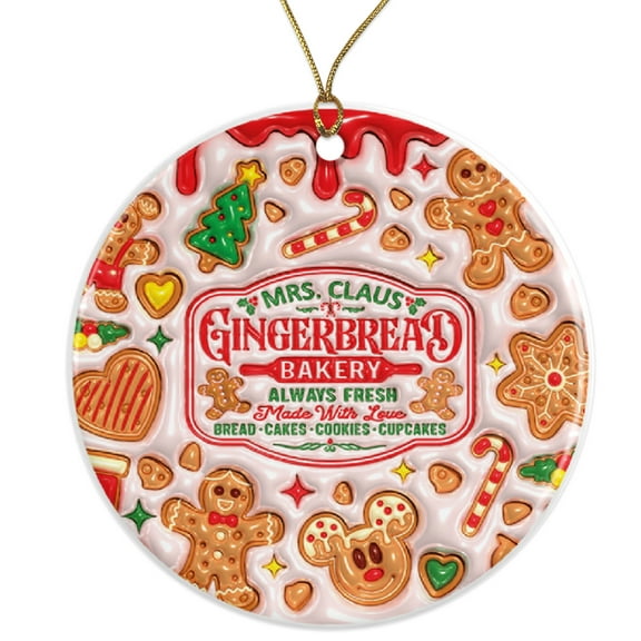 Gingerbread, Mrs. Claus, Christmas Bakery Ornaments - Cute Holiday Decor, Christmas Gift Idea Ceramic Ornament - 3 Inch Christmas Tree Round Ornament - Xmas Holiday Decor - String Included - ORNW0151