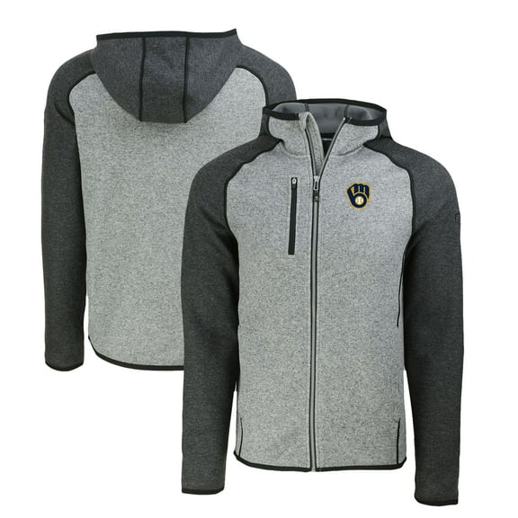 Men's Cutter & Buck Heather Charcoal/Heather Gray Milwaukee Brewers Mainsail Full-Zip Hooded Jacket