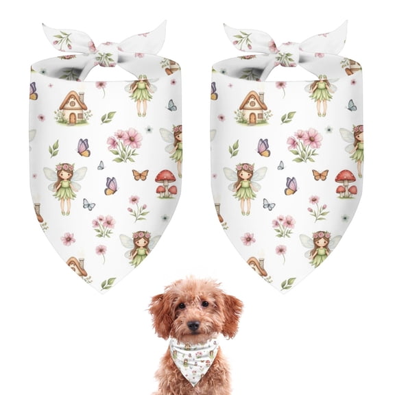 Dog Bandana 2 Pack,White Fairy Cottage Princess Pattern Bandanas for Dogs,Cat Bandana,Small/ Large Dog Bandana 2 Size,Dog Bandanas