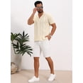 thumbnail image 5 of DARING DIVA Men's Hollow Knitted Shirt Short Sleeve Button Down Striped Shirts S Beige, 5 of 7