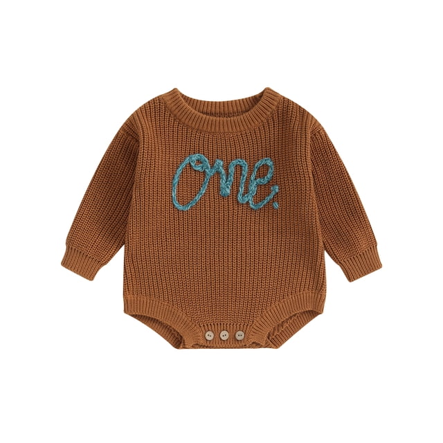 Faithtur Bébé Tricot Combinaison Lettre Brodé Manches Longues Col Rond Robe d'Hiver d'Automne