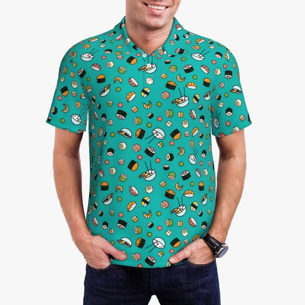 Fotbe Sushi (3) Camiseta Polo de Golf para Hombre con Estampado – Camisa Deportiva Transpirable con Cuello Abotonado-X-Large
