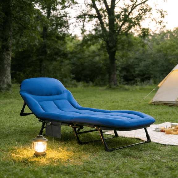 Betcozy Foldable Guest Bed with Mattress, Camping cot, 4-Position Adjustable Reclining Nap Chair for Home Office, Supports 250LBs, Navy Blue