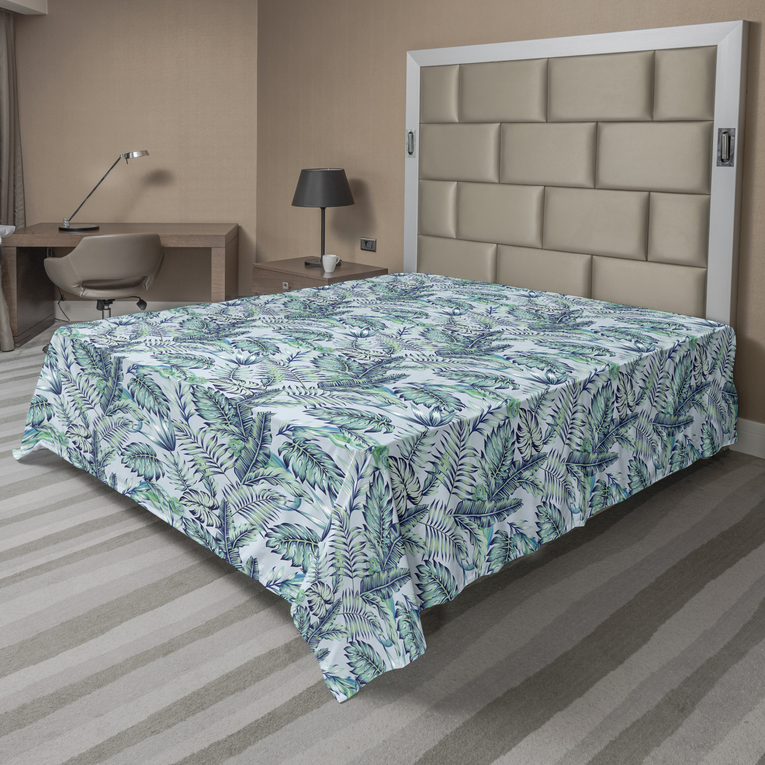 Exotic Flat Sheet, Chameleon Reptile on Tropical Leaves, Soft