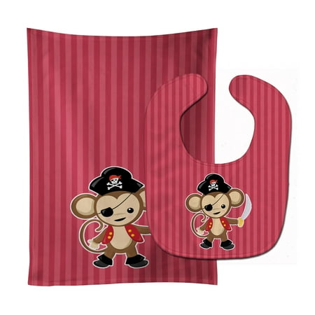 - Pirate Monkey Red Baby Bib & Burp Cloth